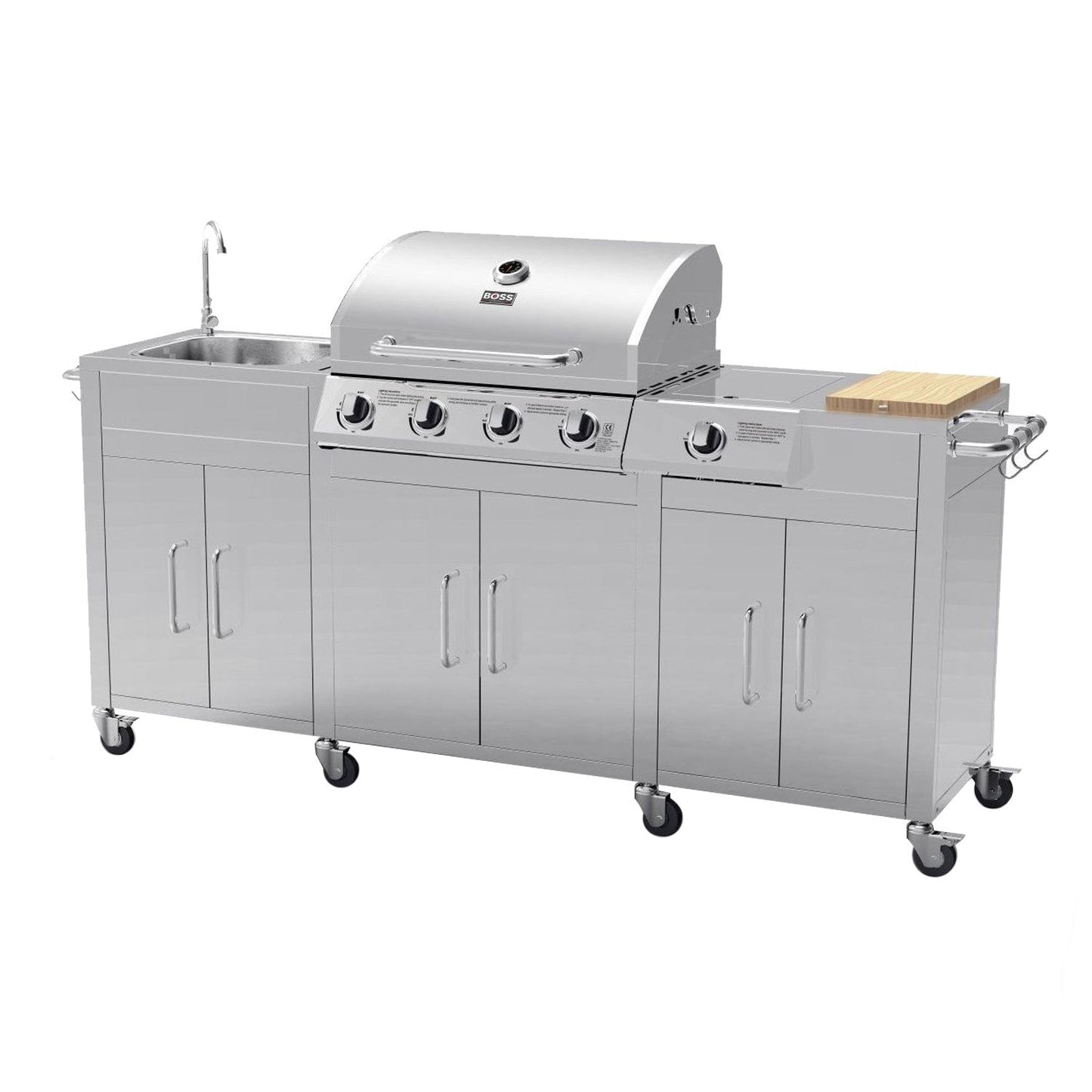 Cabinologist Texas Premium Outdoor Kitchen - 4 Burner Gas BBQ Grill with Side Burner - Stainless Steel